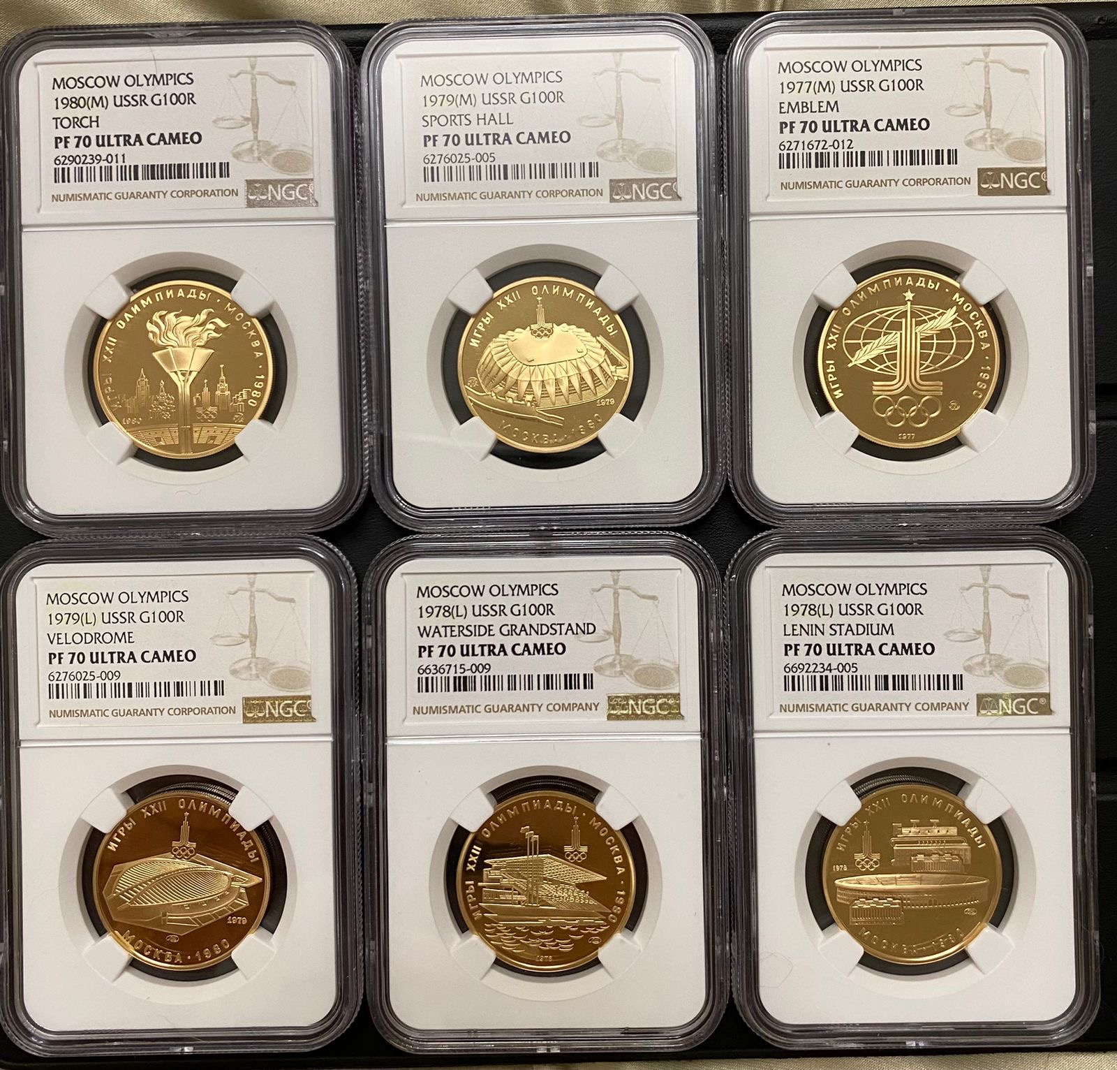 Набор золотых монет 100 рублей "Олимпиада 1980г." в слабах NGC PROOF 70 ULTRA CAMEO