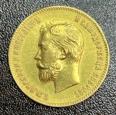 Золотая монета 10 рублей Николай II 1904г.,АР