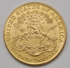 Золотая монета "ГОЛОВА СВОБОДЫ" ОРЕЛ 20 долларов, 1901г. США
